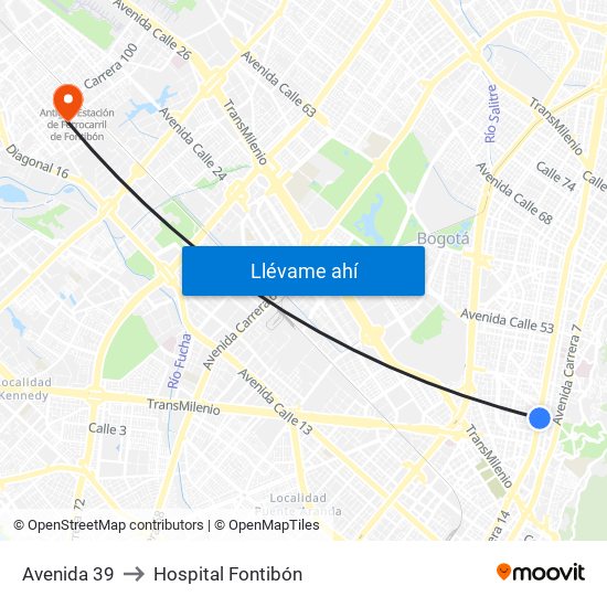 Avenida 39 to Hospital Fontibón map