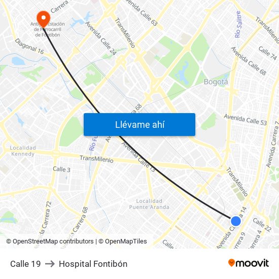 Calle 19 to Hospital Fontibón map