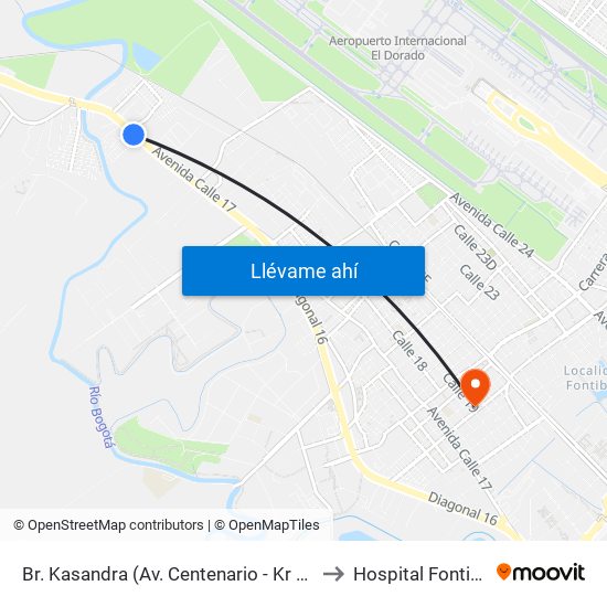 Br. Kasandra (Av. Centenario - Kr 134a) to Hospital Fontibón map