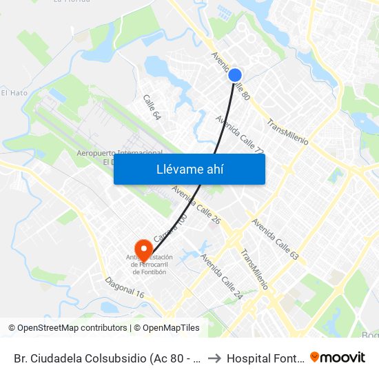 Br. Ciudadela Colsubsidio (Ac 80 - Kr 112a) to Hospital Fontibón map