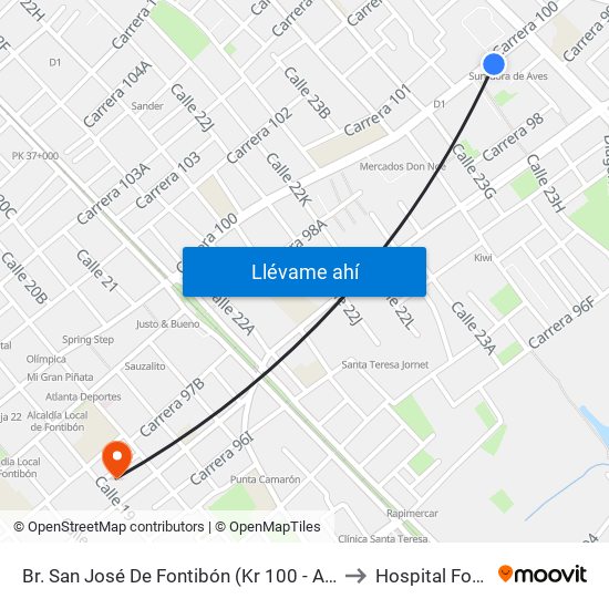 Br. San José De Fontibón (Kr 100 - Av. Esperanza) to Hospital Fontibón map