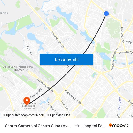 Centro Comercial Centro Suba (Av. Suba - Kr 91) to Hospital Fontibón map