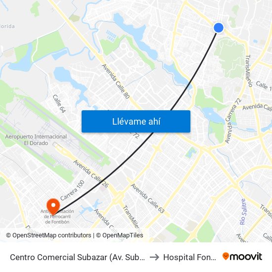 Centro Comercial Subazar (Av. Suba - Kr 91) to Hospital Fontibón map