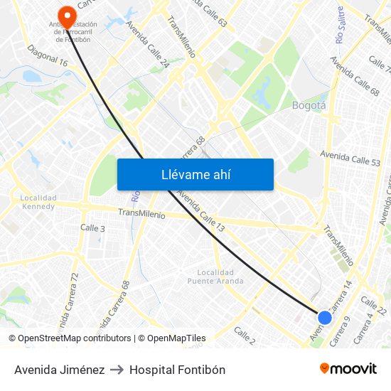 Avenida Jiménez to Hospital Fontibón map