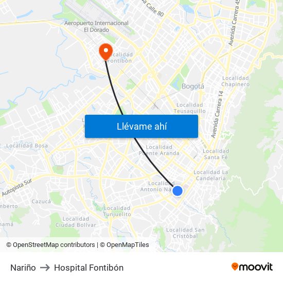 Nariño to Hospital Fontibón map