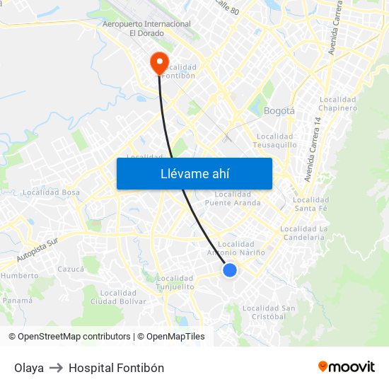 Olaya to Hospital Fontibón map