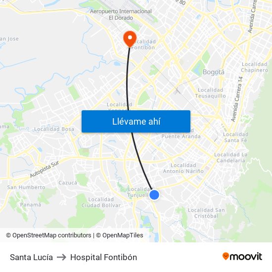 Santa Lucía to Hospital Fontibón map