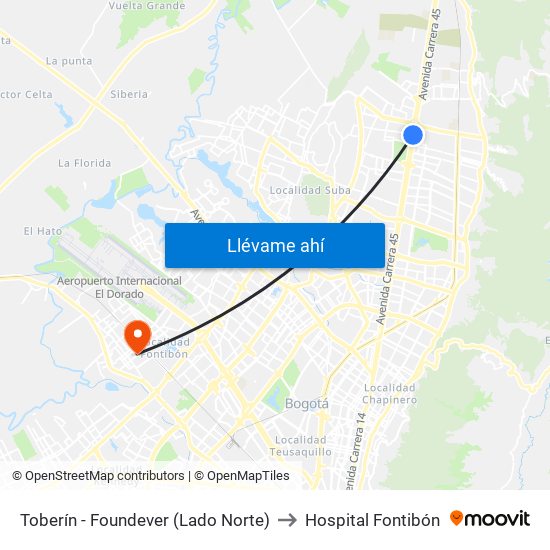 Toberín - Foundever (Lado Norte) to Hospital Fontibón map