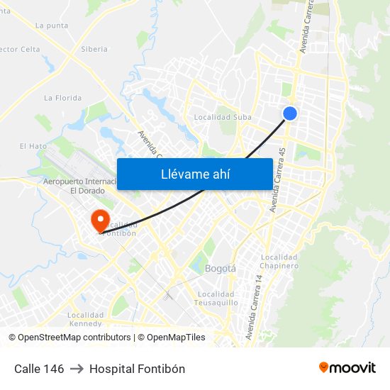 Calle 146 to Hospital Fontibón map