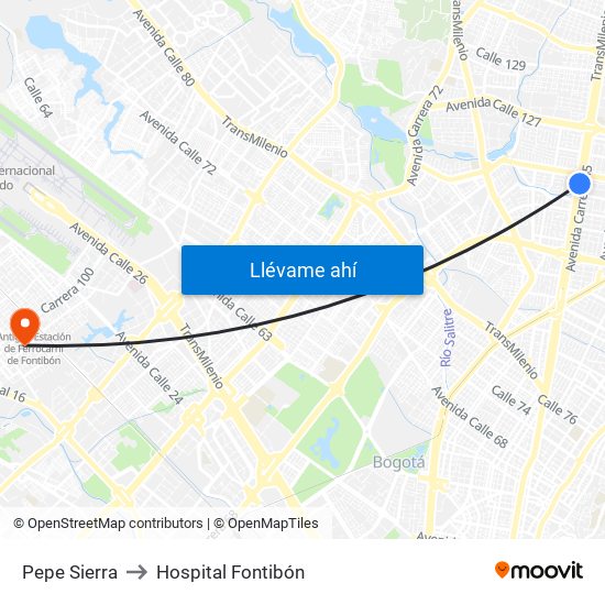 Pepe Sierra to Hospital Fontibón map