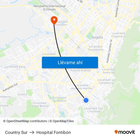 Country Sur to Hospital Fontibón map