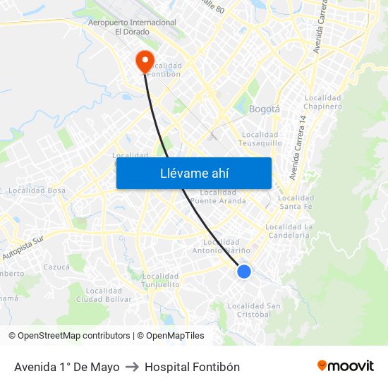 Avenida 1° De Mayo to Hospital Fontibón map