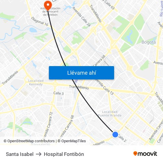 Santa Isabel to Hospital Fontibón map