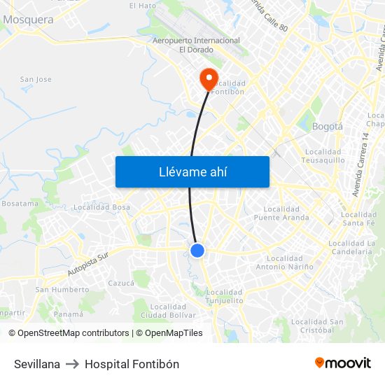 Sevillana to Hospital Fontibón map