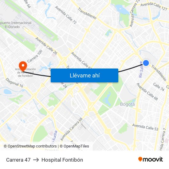 Carrera 47 to Hospital Fontibón map