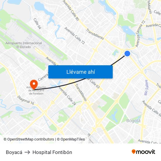 Boyacá to Hospital Fontibón map