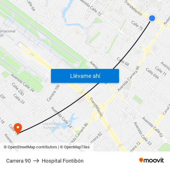 Carrera 90 to Hospital Fontibón map