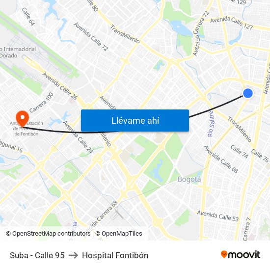 Suba - Calle 95 to Hospital Fontibón map