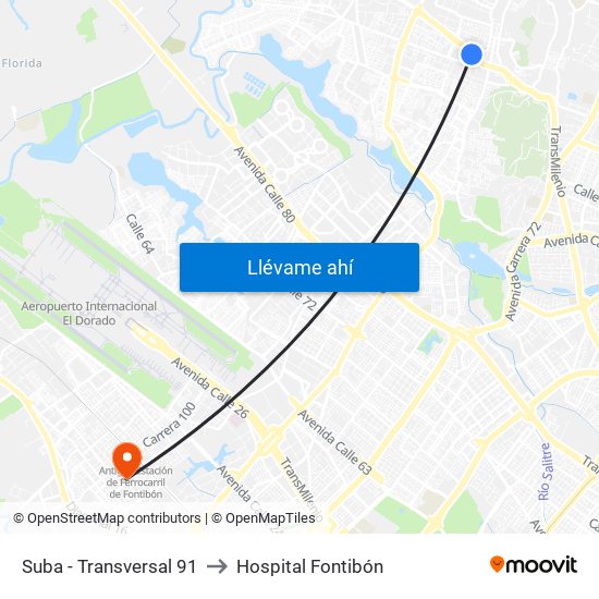 Suba - Transversal 91 to Hospital Fontibón map