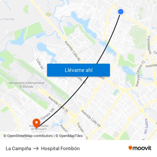 La Campiña to Hospital Fontibón map