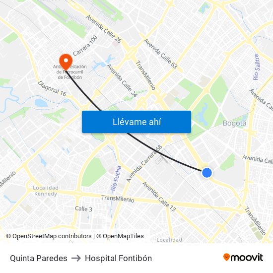 Quinta Paredes to Hospital Fontibón map