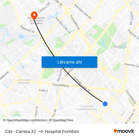 Cds - Carrera 32 to Hospital Fontibón map