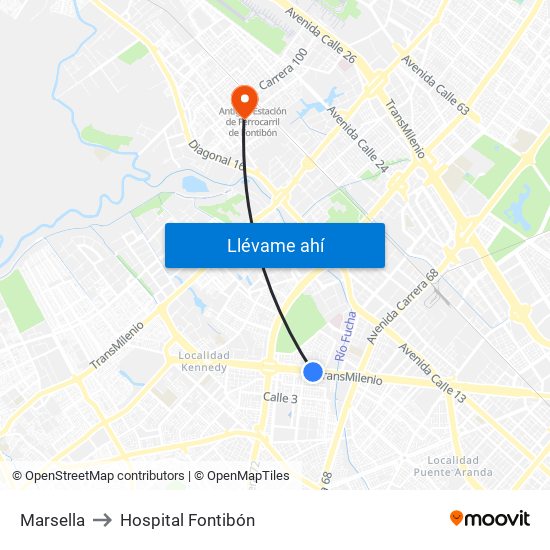 Marsella to Hospital Fontibón map