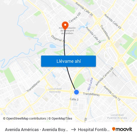 Avenida Américas - Avenida Boyacá to Hospital Fontibón map