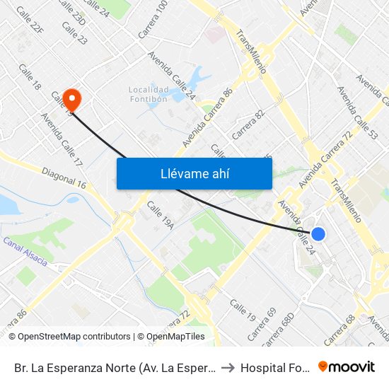 Br. La Esperanza Norte (Av. La Esperanza - Kr 69d) to Hospital Fontibón map