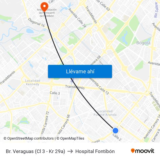 Br. Veraguas (Cl 3 - Kr 29a) to Hospital Fontibón map