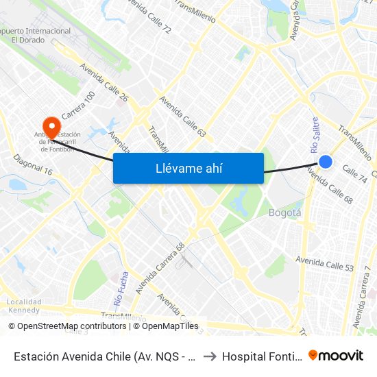 Estación Avenida Chile (Av. NQS - Cl 71c) to Hospital Fontibón map