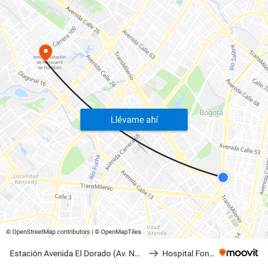 Estación Avenida El Dorado (Av. NQS - Cl 40a) to Hospital Fontibón map