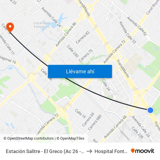 Estación Salitre - El Greco (Ac 26 - Ak 68) to Hospital Fontibón map