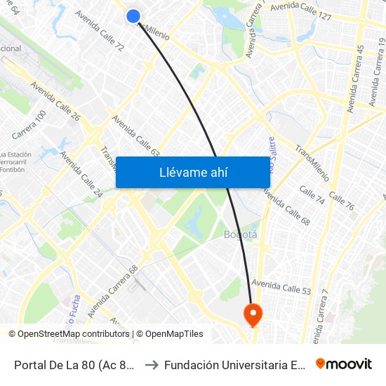 Portal De La 80 (Ac 80 - Tv 94l) to Fundación Universitaria Empresarial map