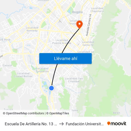Escuela De Artillería No. 13 (Av. Caracas - Tv 5d) to Fundación Universitaria Empresarial map
