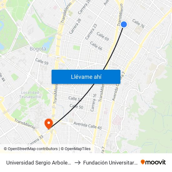 Universidad Sergio Arboleda (Cl 74 - Kr 13) to Fundación Universitaria Empresarial map