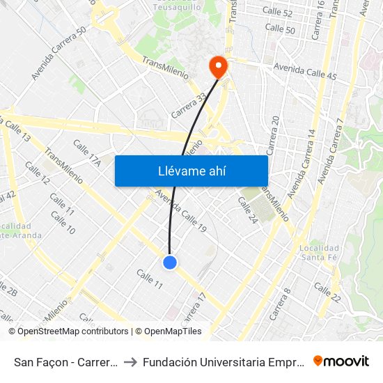 San Façon - Carrera 22 to Fundación Universitaria Empresarial map