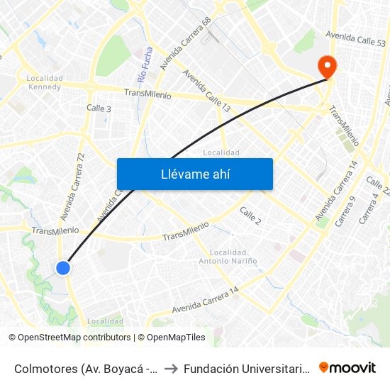 Colmotores (Av. Boyacá - Dg 53 Sur) (B) to Fundación Universitaria Empresarial map