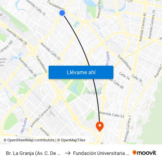 Br. La Granja (Av. C. De Cali - Cl 76a) to Fundación Universitaria Empresarial map