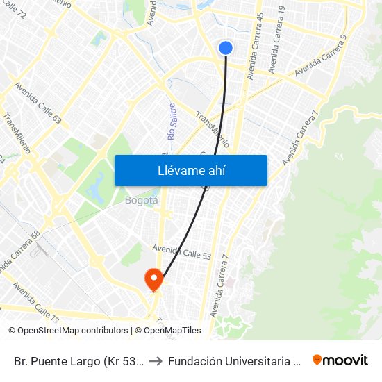 Br. Puente Largo (Kr 53 - Cl 103b) to Fundación Universitaria Empresarial map