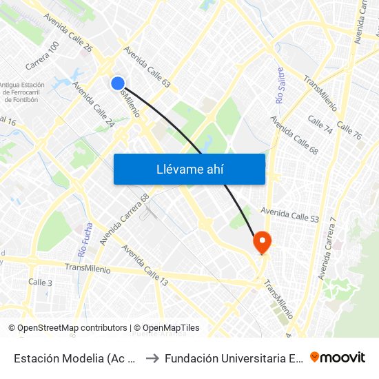 Estación Modelia (Ac 26 - Kr 82) to Fundación Universitaria Empresarial map