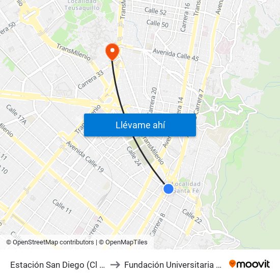Estación San Diego (Cl 24 - Ak 10) to Fundación Universitaria Empresarial map
