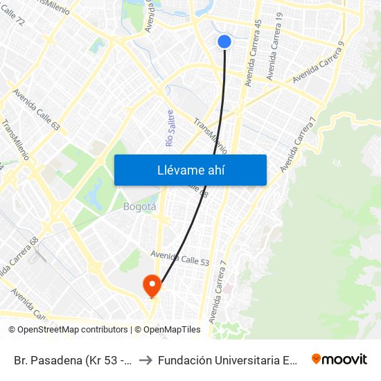 Br. Pasadena (Kr 53 - Cl 107) to Fundación Universitaria Empresarial map