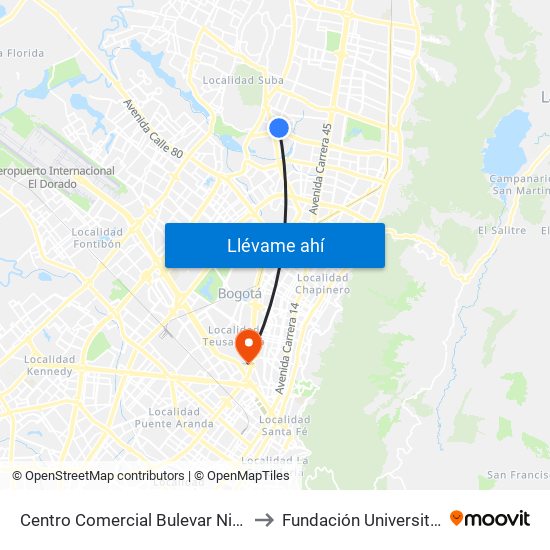 Centro Comercial Bulevar Niza (Av. Villas - Cl 127d) to Fundación Universitaria Empresarial map
