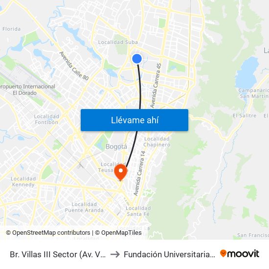 Br. Villas III Sector (Av. Villas - Cl 129) to Fundación Universitaria Empresarial map