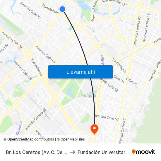 Br. Los Cerezos (Av. C. De Cali - Cl 82a Bis) to Fundación Universitaria Empresarial map
