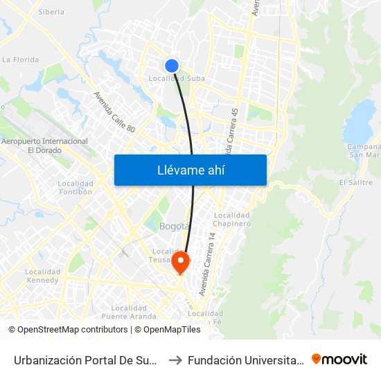 Urbanización Portal De Suba (Cl 137 - Kr 90a) to Fundación Universitaria Empresarial map