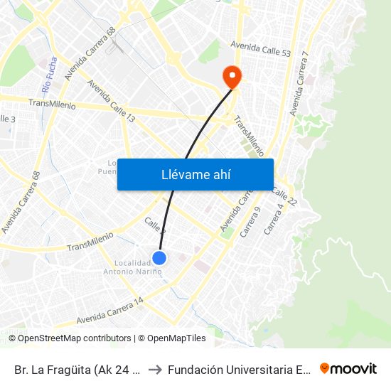 Br. La Fragüita (Ak 24 - Cl 7 Sur) to Fundación Universitaria Empresarial map