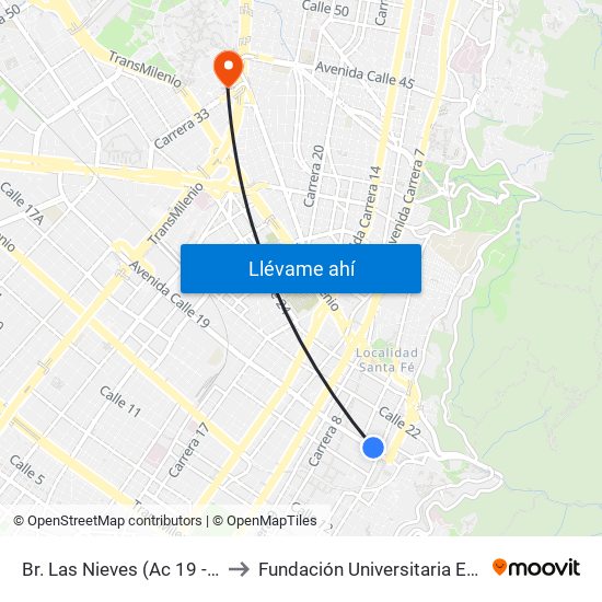 Br. Las Nieves (Ac 19 - Kr 4) (C) to Fundación Universitaria Empresarial map