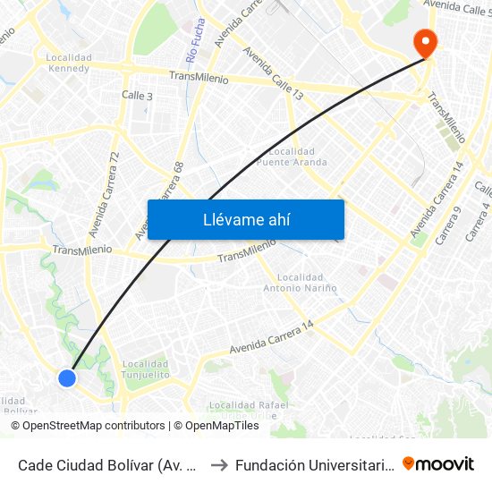 Cade Ciudad Bolívar (Av. V/cio - Tv 34) (B) to Fundación Universitaria Empresarial map